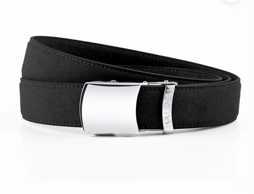 Image of HALDEN Micro Fiber Suede Belt for Men | Vegan Ratchet Belt with Magnetic Auto-Lock Buckle | Adjustable Formal Belt Fits Up to 44 Inch Waist