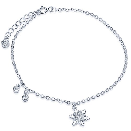 Yumilok Bracelet extensible femme en argent 925 et zirconium blanc d'argent la neige de flocon élégant brillant chaîne de maillon