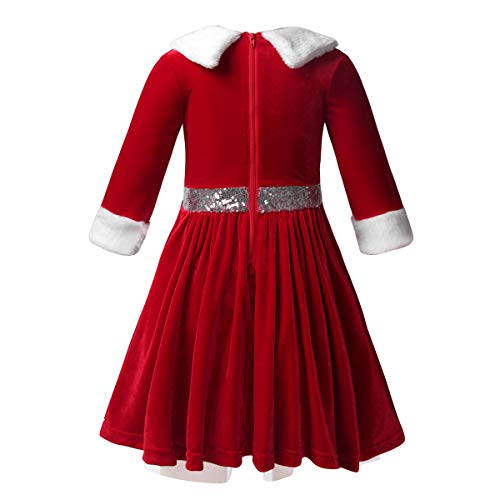 Jeeyjoo Kids Girls Long Sleeve Faux Fur Velvet Christmas Costume Ice Figure Skating Twirling Dress Dancewear Red 16 #TOP1