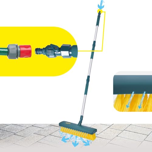 Balai Brosse à Jets Jet Brosse - GARDIREX | Manche Ajustable, Raccord Tuyau, Nettoie et Rince Terrasses et Extérieurs