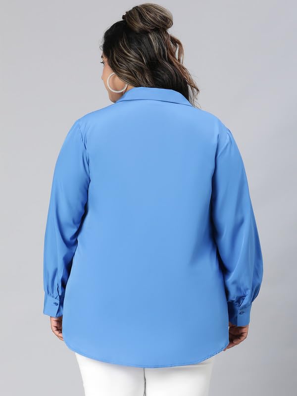 Image of oxolloxo Women Plus Size lace Detailed Collared Long Sleeve Shirt