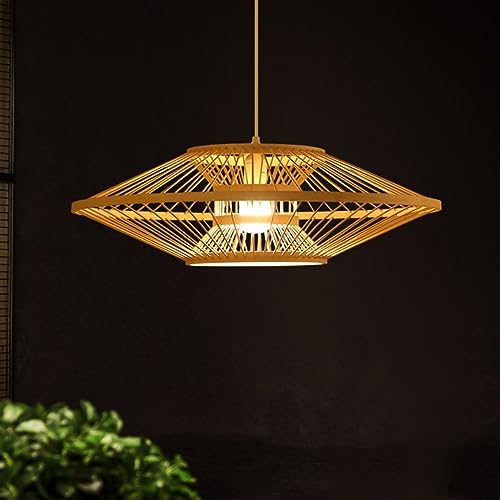 Chandelier naturel vintage E27 suspension rétro tressée main pour maison