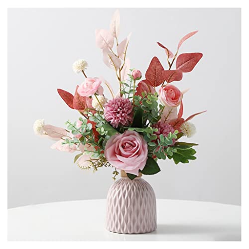 Ramo de flores artificiales, flores falsas, tela de seda, ramas de flores artificiales, juego de jarrones, adecuado para el hogar, Navidad, sala de estar, mesa, decoración de bodas, flores falsas