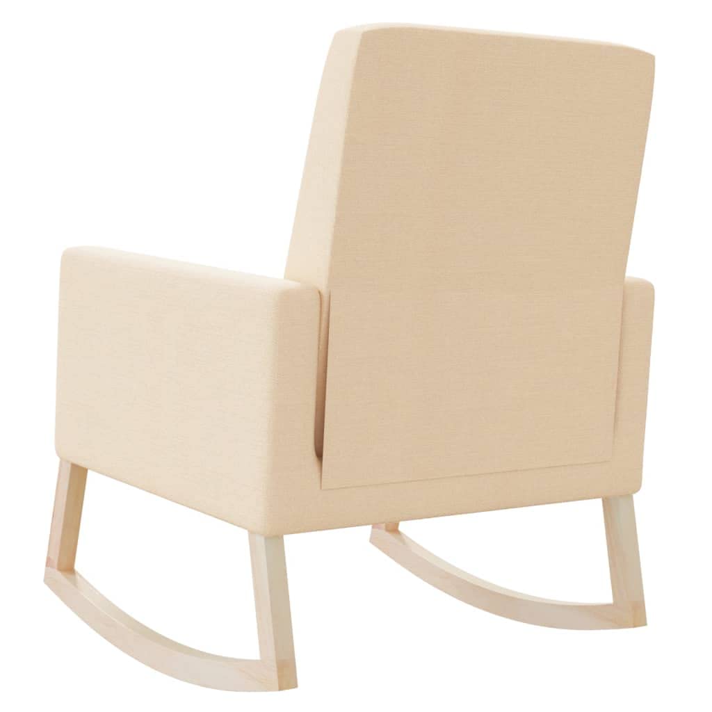 Elegante sillón mecedora con funda de tela en color crema, estructura de madera con reposabrazos para una comodidad óptima, sillón relajante duradero para leer y relajarse
