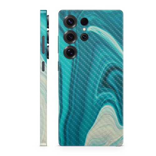 Carbon Fiber Phone Skin Compatible with Samsung Galaxy S25 Ultra - Aqua Swirl - Premium 3M Vinyl Protective Wrap Decal Cover - Easy to Apply | Crafted in The USA by MightySkins
