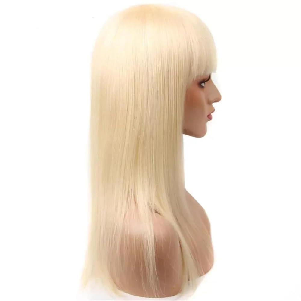 peluca lisa rubia 613 con flequillo, pelo humano sin pegamento, sin encaje, para mujeres añade volumen del cabello (16 inch)