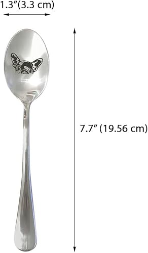Miniatura 2 de WIRESTER Juego de 2 cucharas grabadas de 1.3 x 7.7 pulgadas para té, café, postre, helado, sopa, cereales, aperitivos, bulldog francés