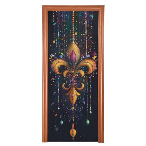 FLildon Mardi Gras Carnival Fleur De Lis Door Cover Decoration, Party Accessory Porch Decor for Festive Ornament Room Door Covers 35 x 79 Inch