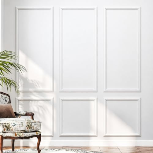 Juego de 6 molduras de pared precortadas, paneles de revestimiento de revestimiento listos para montar para decoración de interiores, kit de moldura de pared prefabricado instalado con pegamento, 54 x