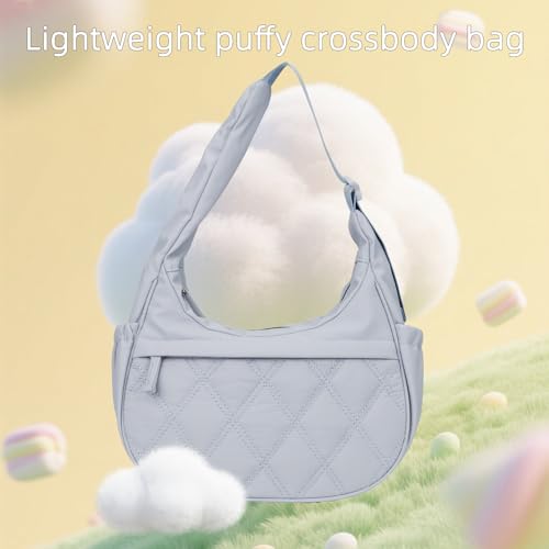 Image of JANKS Small Puffer Crescent Shoulder Bag for Women, Nylon Quilted Puffy Crossbody Purse, Cute Hobo Shoulder Handbags