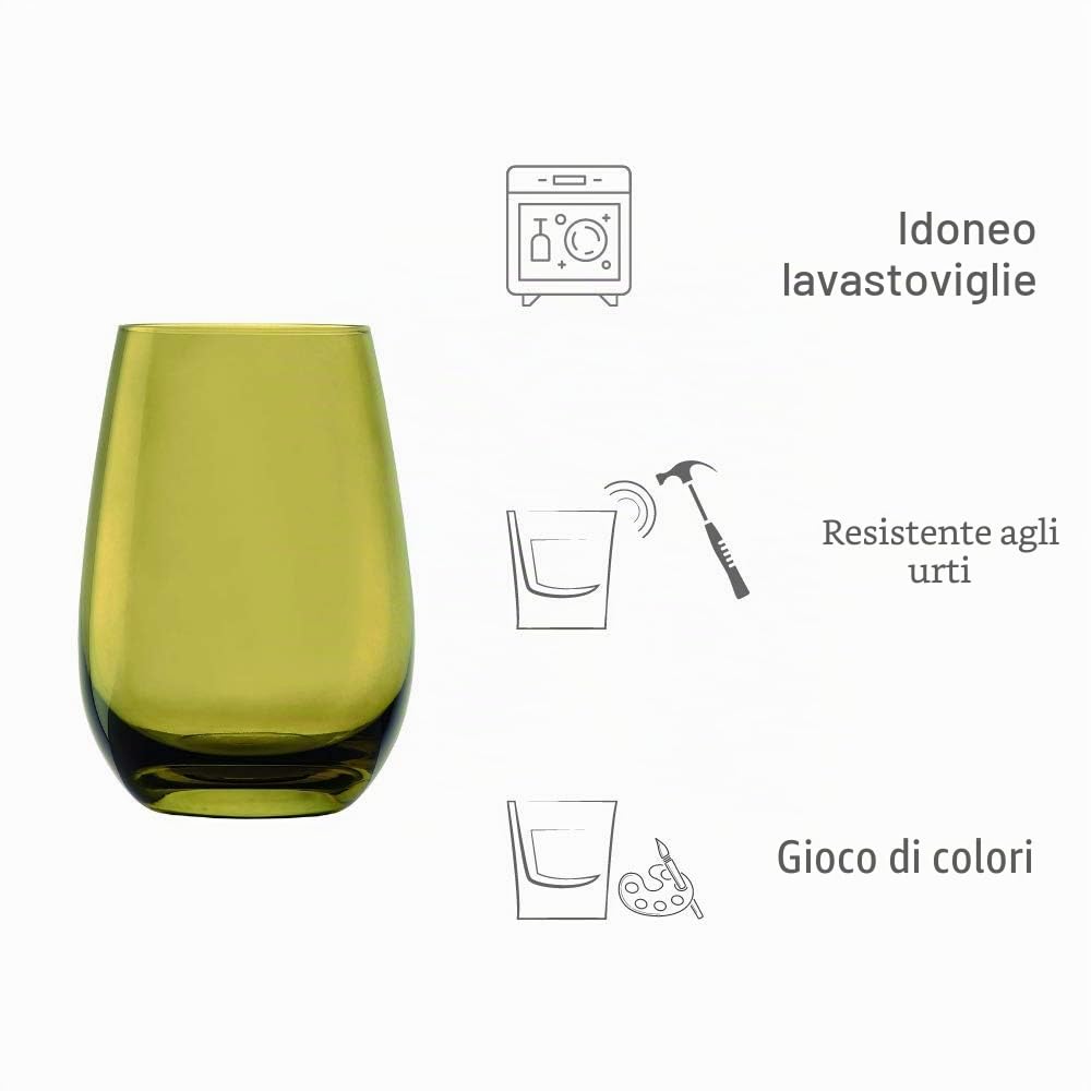 Stölzle Lausitz Bicchieri Acqua Elements Mix Mediterraneo – Set 6 Bicchieri Colorati da 465ml in Cristallo Senza Piombo – Per Acqua Succhi Cocktail – Resistenti e Lavabili in Lavastoviglie