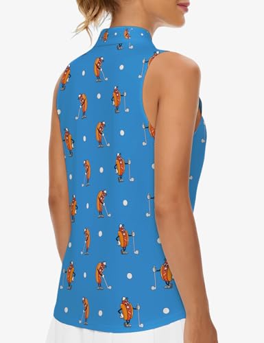 Golf Shirt Womens Sleeveless Moisture Wicking Athletic Printed Polo Golf Tank Top Women (XS-4XL)4
