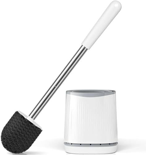 Toilet Brush, Toilet Brush and Holder with 304 Stainless Steel Handle, Space Saving Toilet Bowl Brush for Storage, Durable Bristles Toilet Scrubber for Bathroom Cleaning