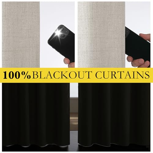 NICETOWN Brich Vintage Open Linen Weave Flax Thermal Curtains, 100% Blackout Curtains 90" Long for Dining Room, Soundproof Window Treatment Drapes for Home Cinema, 52" Wide Per Panel, Set of 2 - image 4
