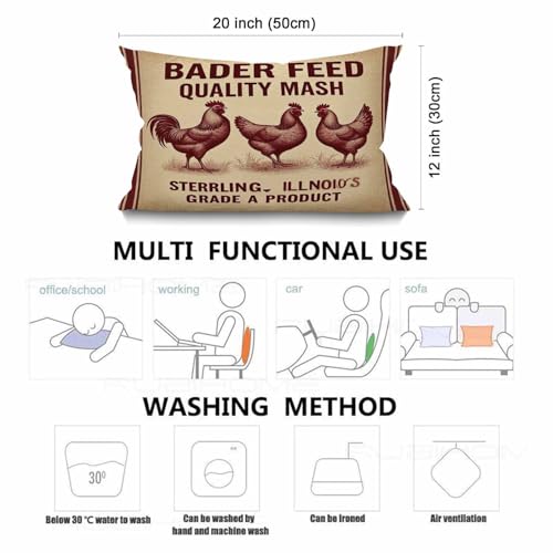 Image of Smooffly Vintage Like Chicken Feed Sack Burlap Pillow,Home Decor Throw Pillow Cover Waist Lumbar Cotton Linen Throw Pillow case Cushion Cover for Sofa Home Decorative Oblong 12x20 Inches
