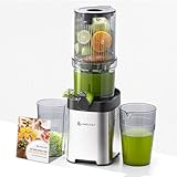AMZCHEF 120MM Estrattore frutta e verdura - 2L estrattore a freddo Facile da Pulire - Senza Preparazione Estrattore di Frutta e Verdura Intera - Argento[Classe di efficienza energetica A+++]