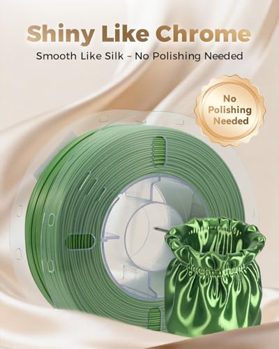 Image of VOXELAB Silk+ PLA Filament 1.75mm, Shiny Chrome-Like Finish with Enhanced Layer Adhesion, 1kg (2.2lbs) for Most FDM 3D Printers, Smooth & Flawless Printing(Green)