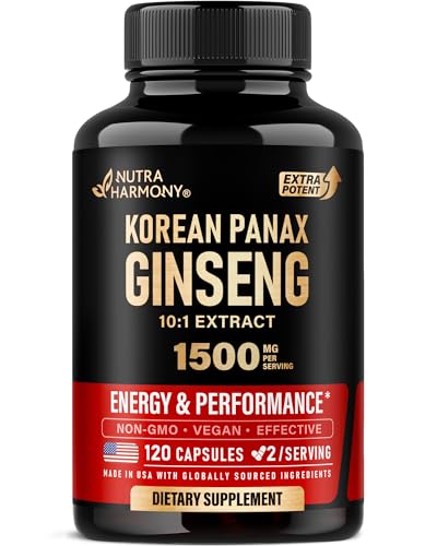 Panax Ginseng 1500 mg - Red Korean Ginseng Supplement for Men - Extra Strength 10:1 Extract - Energy Focus Productivity & Performance - Natural & Vegan - Lab Tested - 120 Capsules 2 Month Supply
