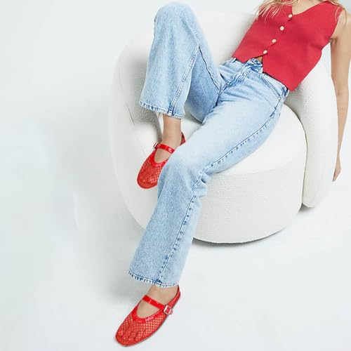 Image of MICIFA Women's Mesh Ballet Flats Fishnet Ballerina Flats Buckle Strap Mary Jane Causal Daily Dress Shoes