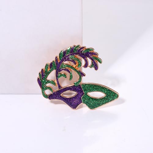 Image of Mardi Gras Brooches Pin for Women Girls Rhinestone Mask Fleur De Lis Brooch Glitter Jester Pins Fat Tuesday Carnial Parade Holiday Brooches Jewelry