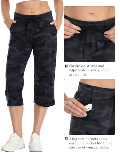 Image of SPECIALMAGIC Women Capri Pants Cotton Yoga Wide Leg Pajama Pants Capris Sweatpants Sports