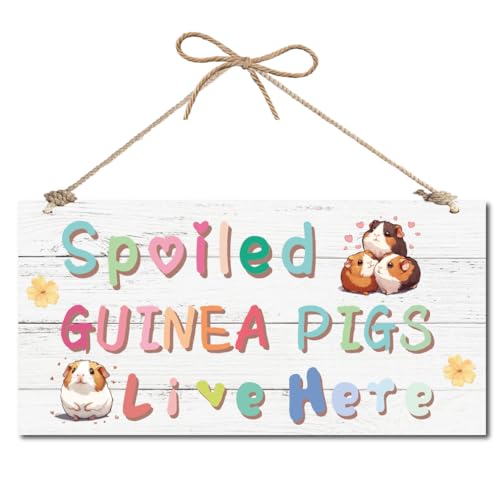 CREATCABIN Guinea Pig Hanging Sign Guinea Pigs Hanging Wall Plaque with Rope Home Decoration Plaque Rustic Vintage House Garden Kitchen Decoration Gift for Family Friends 12x6 Inch Rectangle