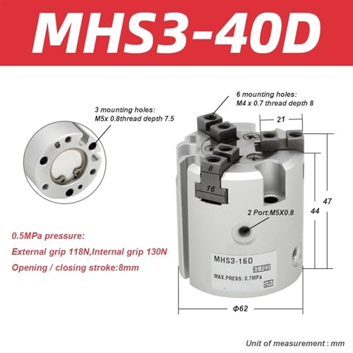 Pince pneumatique parallèle MHS3-40D vérin à 3 doigts - 3
