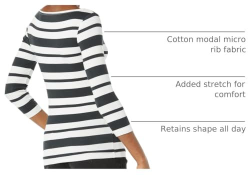 Image of Amazon Essentials Women's Slim-Fit 3 /4 Sleeve Boat Neck Tops Cotton Modal T-Shirt