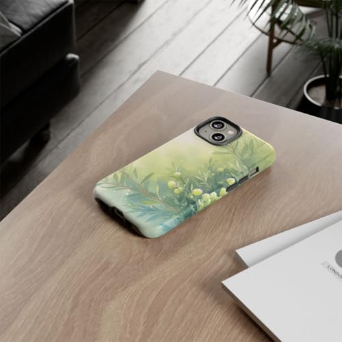 Coque iPhone 14 aquarelle botanique verte rigide mate anti-trace - 4