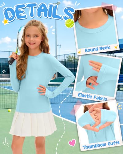 Image of 3 Pack Girls' Rash Guard Swim Long Sleeve Shirt UPF 50+ UV Sun Protection Quick Dry Tee with Thumb Holes 5-14Y