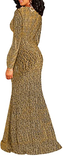 Image of Women's Sexy Long Sleeve Sparkly Maxi Dress V Neck High Slit Wrap Formal Gown Cocktail Glitter Maxi Long Dresses