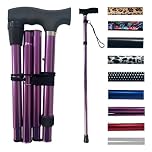 Life Healthcare Folding Walking Stick–Adjustable Height Lightweight Aluminium Cane for Elderly Disabled Men & Women–Non-Slip Rubber Tip Ergonomic Handle & Travel-Friendly Design (Purple)