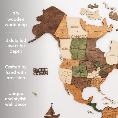 Image of Enjoy The Wood 3D Wooden World Map Wall Art (Nature, 2XL, Unframed) | Large Travel Map with Pins for Art Decor, Decorative Map of the World for Home, Office Travel Wall Art Housewarming Gift Idea
