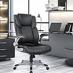COLAMY High Back Executive Office Chair- Ergonomic Home Computer Desk Leather Chair with Padded Flip-up Arms, Adjustable Tilt Lock, Swivel Rolling Chair for Adult Working Study-Black - Image 2