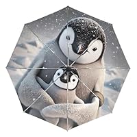 CHIFIGNO Penguins Animal Cute Sun and Rain Umbrellas Spf 50 Compact Windproof Umbrella Travel Black Sturdy Automatic Umbrella for Women Men Adults