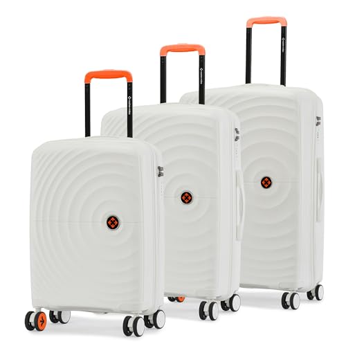 Image of Nasher Miles Polypropylene Spinner Seattle Hard-Sided Luggage Set of 3 | 55cm, 65cm & 75cm | 8 Wheels Small, Medium & Large Trolley Bag for Travel | Suitcase (White)