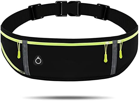 Running Belt for Men and Women, Running Fanny Pack Adjustable Money Belt with Reflective Strip Running Waist Pack with Phone & Water Bottle Holder for Cycling Hiking Jogging Walking Camping Gym