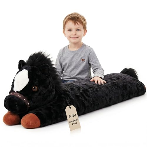 Lewtemi Giant Horse Stuffed Animal Weighted Plush Toy 47", Horse, Black