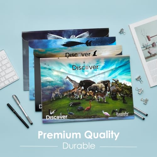 Image of Shuban A4 Plastic File Folder Document Organizer, Plastic File Holder with Snap Button, Waterproof Certificate Folder for Office, School, Home (Style-4-Printed Folder- 4 Pcs -Multi Design)