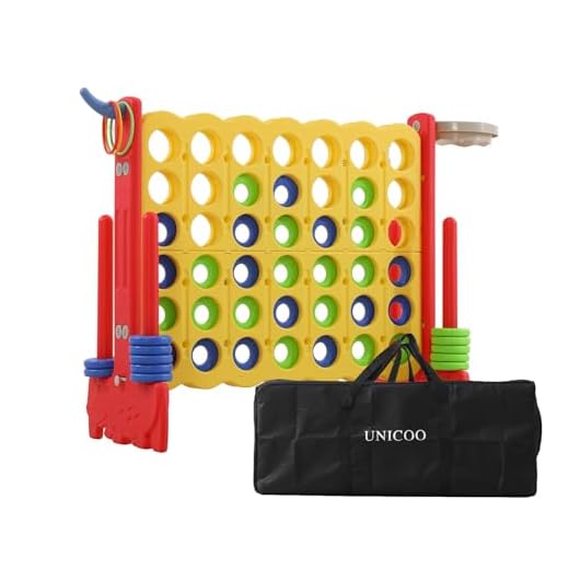 UNICOO - Giant 4 in a Row Game, Jumbo 4-to-Score Giant Game Set, Backyard Games for Kids, Indoor or Outdoor Game, Adult and Family Fun Game, 4 Ft Tall with Carry and Storage Bag – Red and Yellow