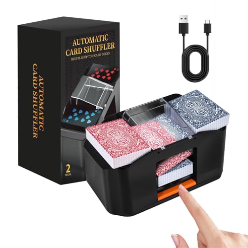 Vahlbeste Geräuscharmer Kartenmischmaschine Elektrische, Kartenmischer Mit 3000mAh Akku,UBS Ladekabel,Mischmaschine Karten für 2 Decks Poker, Karten Mischgerät für Familienkartenspiele, Texas Hold'em
