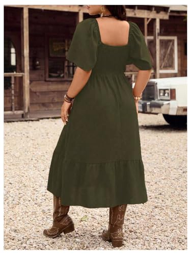 Women's Plus Size Western Cowgirl Dresses Flowy Ruffle Boho Floral Embroidered Short Sleeve Midi Long Dress2