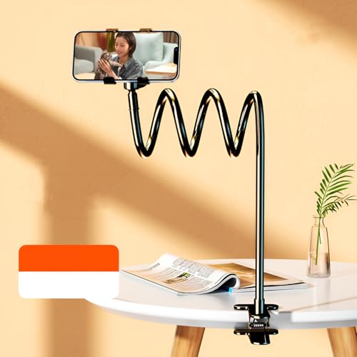Image of MOMISY Mobile Phone Holder, 360 Adjustable Gooseneck Clamp Mount, Universal Phone Stand for Desk, Office, Home (Spring Black, 60 cm)
