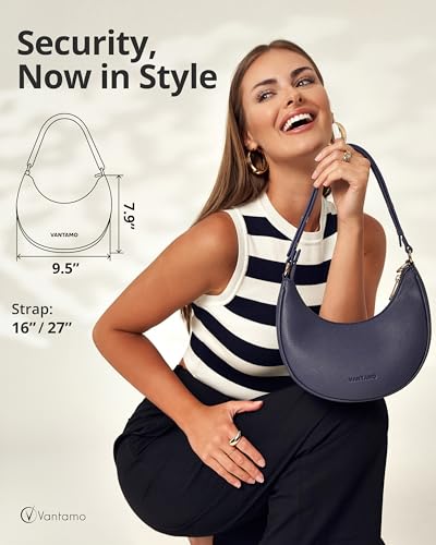Image of Vantamo Crescent Bags For Women with RFID Protection, Half Moon Clutch Purses for Women with Anti-Theft Clip for Extra Safety