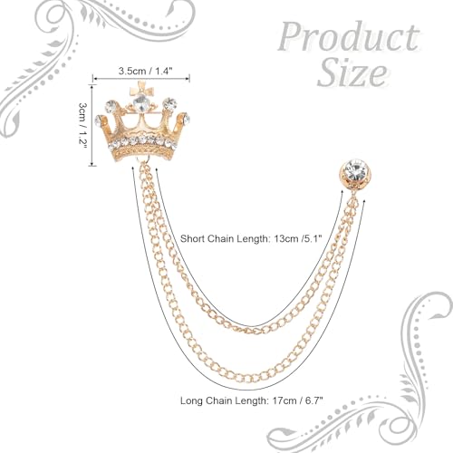 Image of PATIKIL Crown Hanging Chain Brooch Pins | Rhinestone Suit Pins Fashion Crystal Lapel Pins for Women Men