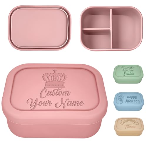 Rxpqzl Personalized Silicone Bento Lunch Box with Engraved Name Logo Custom Silicone Snack Lunch Box Container for Adults to Work Travel