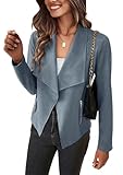 PRETTYGARDEN Women's Faux Suede Jackets 2025 Spring Fall Clothes Long Sleeve Open Front Cropped Coat Outwear (Grey Blue,Large)