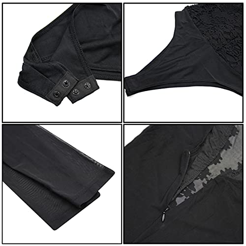 Image of RARITYUS Women Sexy Lace Bodysuit Jumpsuit See Through Mesh Sleeveless /Long Sleeve Tops Swimsuit for Party Outfit
