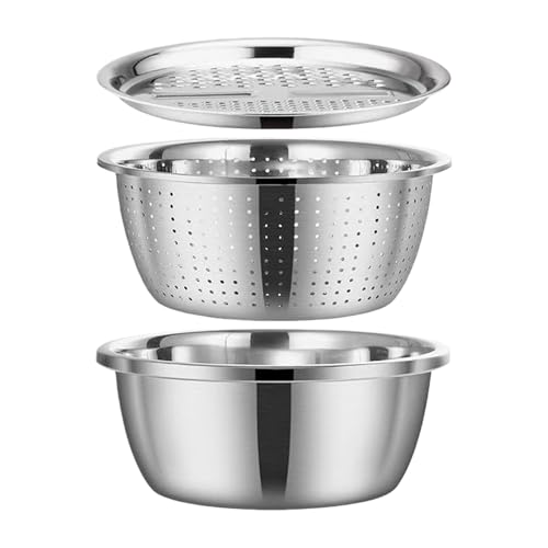 Cuenco colador para lavadora de arroz, cesta de drenaje multifuncional con rallador integrado, lavabo resistente para preparar alimentos para lavar arroz, verduras, frutas, ensalada, ideal para cocina