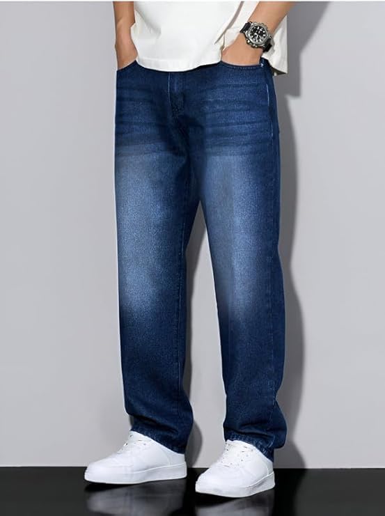 Image of INKKR Men Jeans||Regular Straight Fit Jean's||Loose Fit High Rise Denim Cotton Jeans||